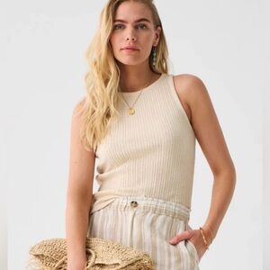 Faherty Cambria Rib Tank Top in Egret Women's Size XL